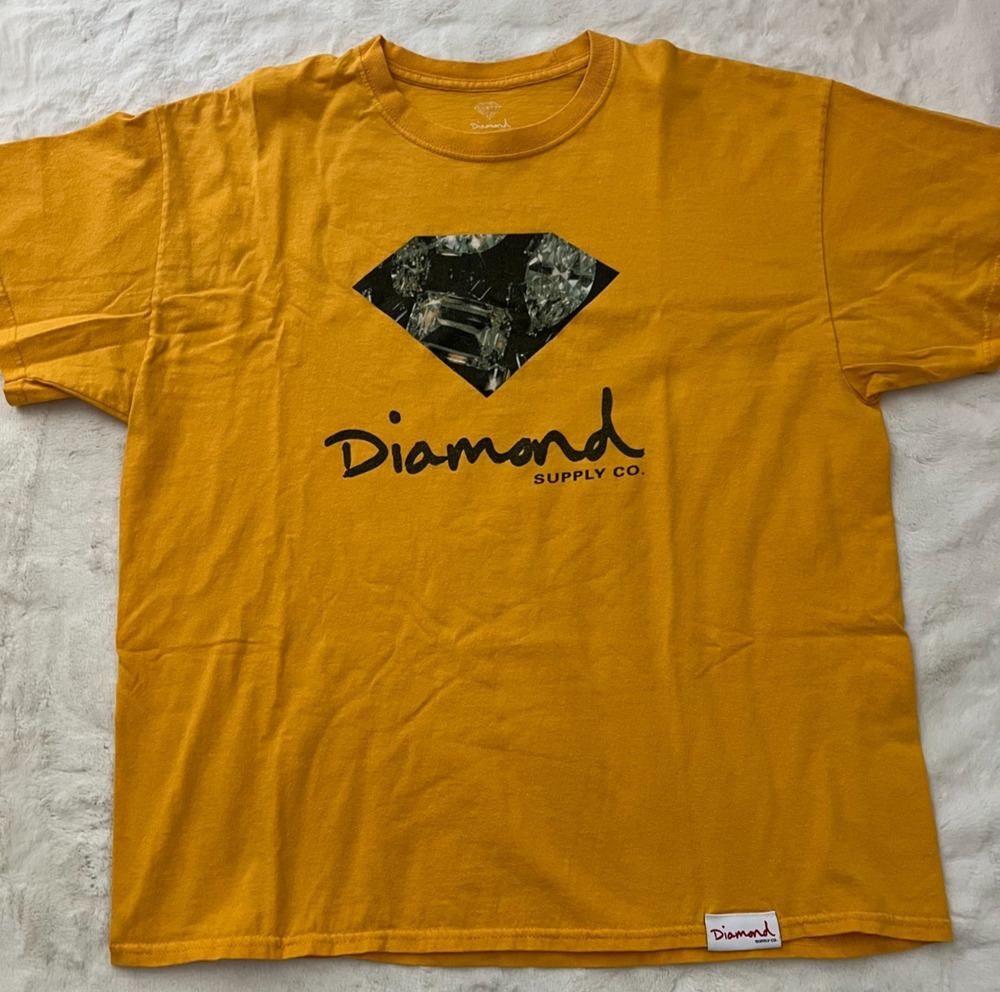 Diamond Supply Co T Shirt Mens XL Mustard Yellow Diamond Logo Graphic Skate Tee